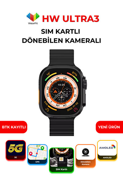 wearfit HW ULTRA3 4G/5G SIM Kartlı Akıllı Saat Çift Kameralı AMOLED Ekran 8+6...