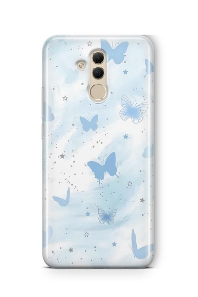 FLAMENKO Huawei Mate 20 Lite Compatible Pastel Blue Butterfly Pattern Transpa...