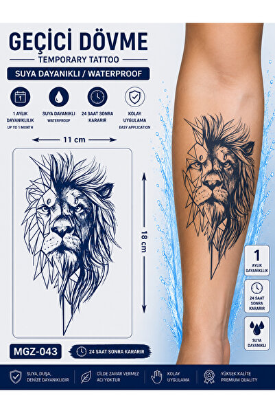 medink tattoo 1 Ay Kalıcı Sonradan Kararan 11X 18 cm Aslan model geçici dövme...