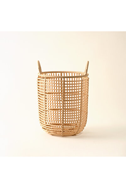 homez rattan round basket S, beige 25*25*37cm