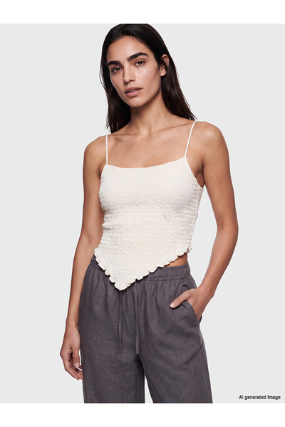 LC Waikiki Lcw Vision Beige Asymmetrical Cut Women's Tank Top with Rope Straps