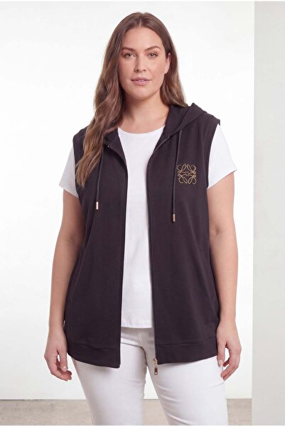 RMG Stone Detailed Hooded Oversized Sleeveless Tracksuit Black
