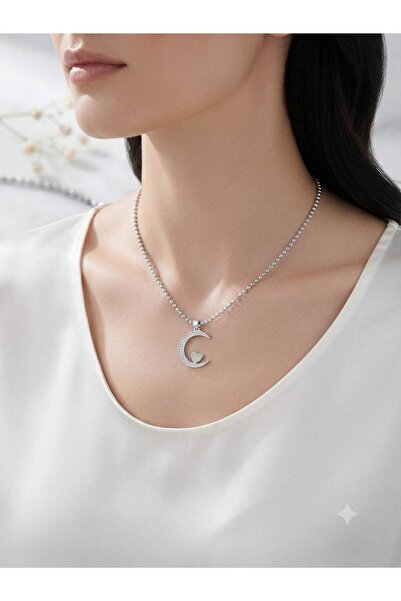 Butik Kadın Hilal Şeklinde Paslanmaz Çelik Kolye