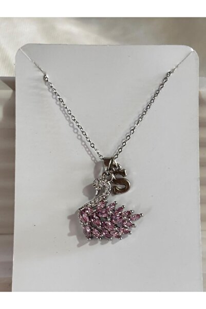 bijoux uniques 316L Steel Pink Zircon Stone Swan Letter S Necklace