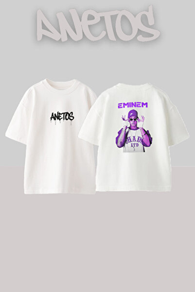 Anetos Eminem_74 Design Printed Oversize White T-Shirt