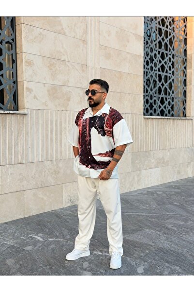 PEERLESS STORE Patterned Short Sleeve Oversize Shirt
