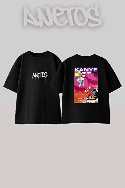Anetos Kanye West_2 Design Printed Oversize Black T-Shirt