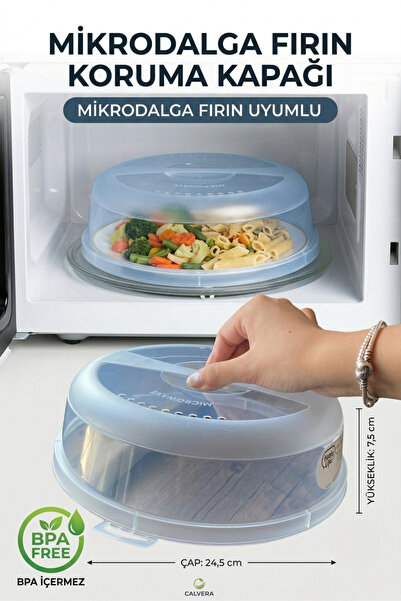 CALVERA Mikrodalga Fırın Koruma Kapağı 24,5 cm– Şeffaf Sıçrama Önleyici, Buha...