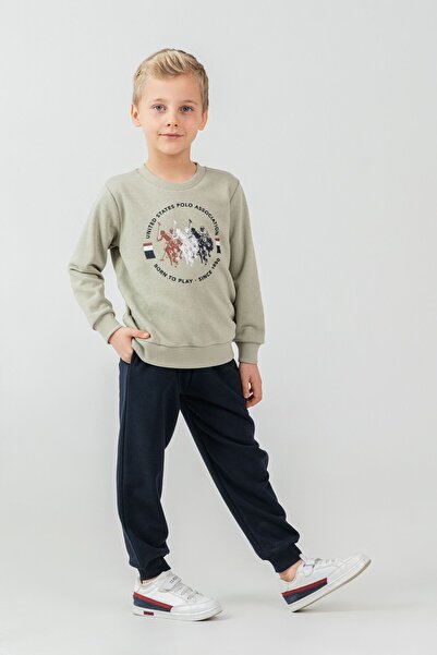 U.S. Polo Assn. Boy's Printed Green Long Sleeve Tracksuit Set Us2607-C-V2