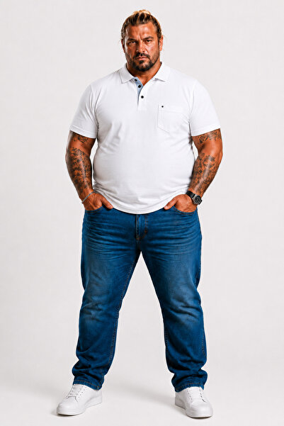 MocGrande Men's Large Size Single Jersey Polo T-Shirt Classic Pocket 26402 White