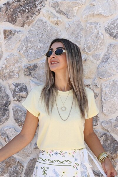 bytugcekaya Yellow Oval Collar Modal Tshirt