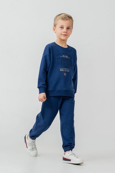 U.S. Polo Assn. Set trening pentru băieți, albastru, brodat, cu mânecă lungă ...