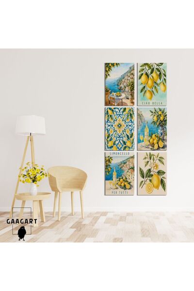 GAAGART 6 Parçalı Kanvas Dekoratif Duvar Tablosu Limon Konsept
