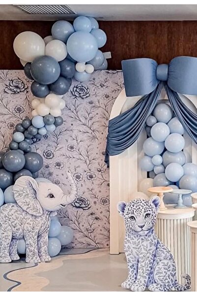 Çemrek Süs Parti Retro Denim Macaron Blue White Balloon Chain Set of 100