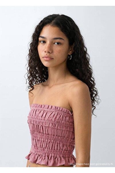 Mango Teen Dantelli straplez bluz
