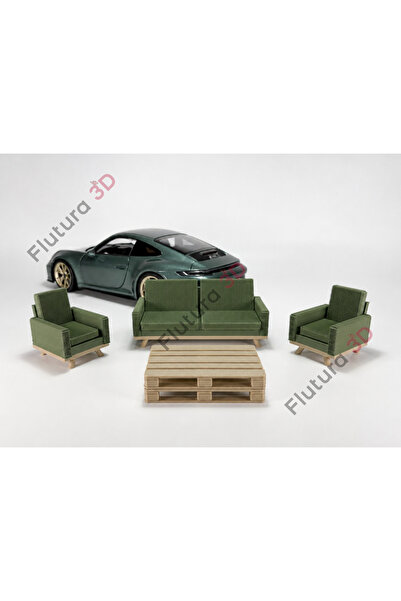 Flutura 1:18 Ölçek Minyatür Lounge Oturma Takımı – Diorama Koltuk ve Sehpa Seti