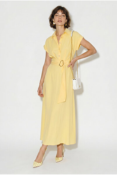 Bianco Lucci Women's Belted Shirt Collar Modal Midi Dress 2779 60286412