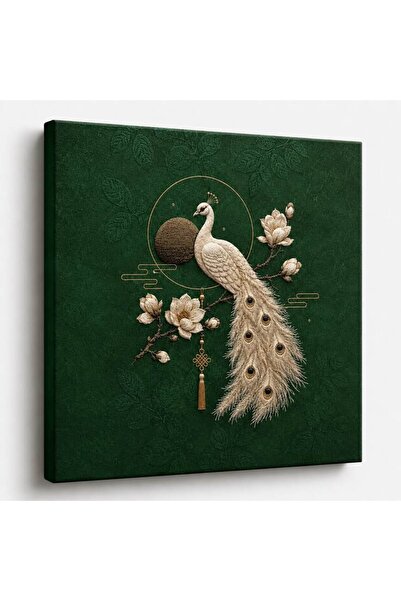 Ingift Tablou Canvas 40x40 cm cu Paun Brodat - Decor Elegant pentru Living, D...