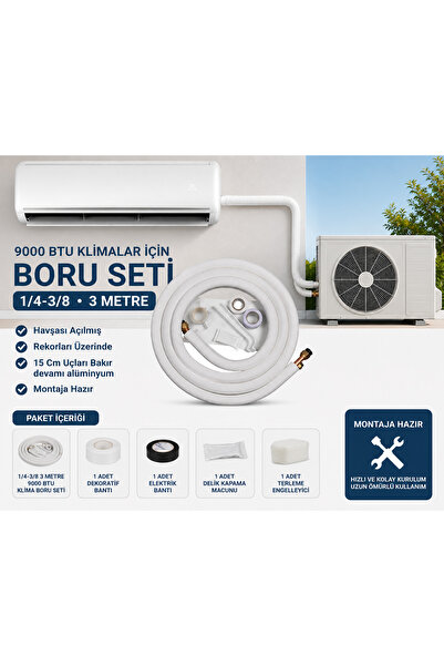 212 Isıtma ve Soğutma 9000 BTU Klima İçin 5 Metre Boru Montaj Seti 1/4-3/8 Kl...