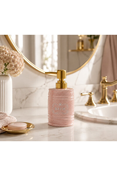 CEZVE HOME Pink Porcelain Liquid Soap Dispenser with Gold Pump, Stylish Bathr...