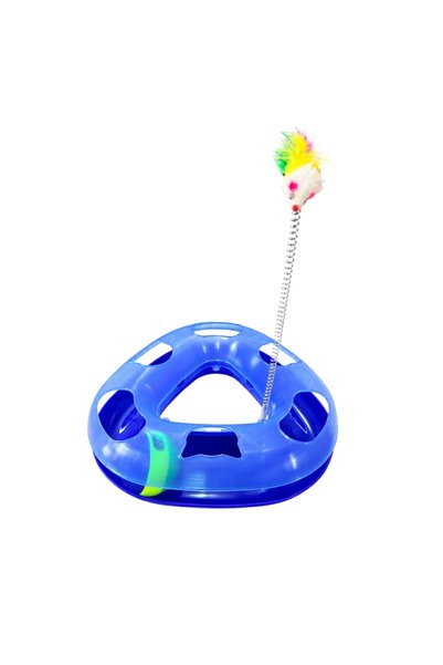Kardelen Triangle Cat Toy - Furry Cat Activity Toy with Ball and Spring, with Treat Container