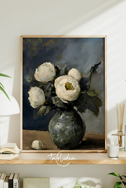 tablodea Vintage uljana slika sa temom belih cveća u vazi – TD Floral Kuhinja...