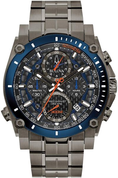 Bulova Precisionist Men's Gray Ion-Plated Stainless Steel Watch with 8-Hand C...