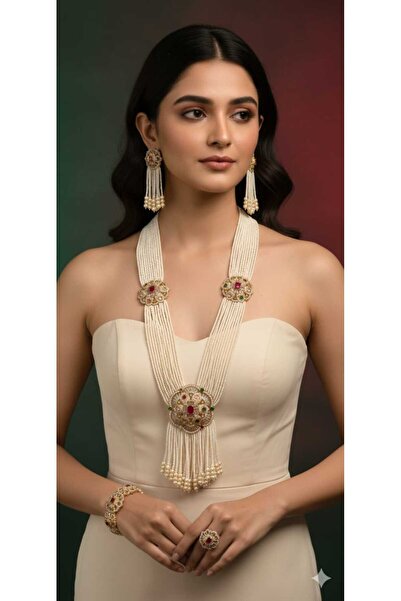 Generic White Pearl Multi-Layer Necklace Set - Luxurious Elegance