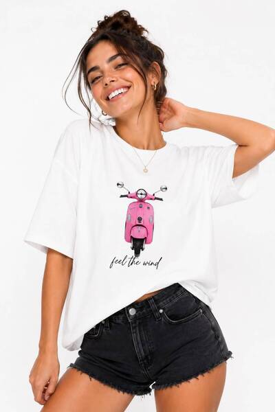 Lizbon Style Women's Oversize 100% Cotton Motorcycle Printed Comfortable Fit ...