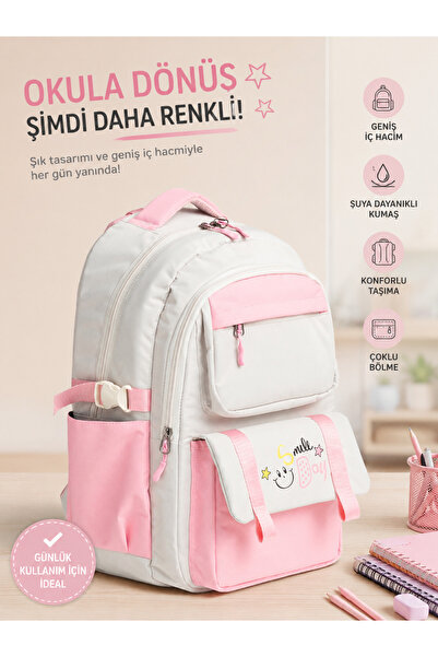 MİECZ BAGS Kore Tarzı Ergonomik Su Geçirmez Kumaş Geniş Kız Çocuk Okul Çantas...