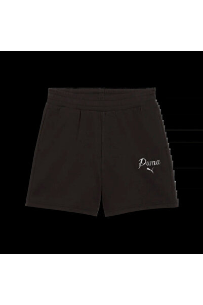 Puma ESS SCRIPT High-Waist Shorts Siyah Kadın Şort