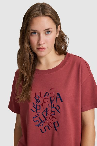 U.S. Polo Assn. Tricou Cherry cu guler rotund pentru femei 50323491-VR223