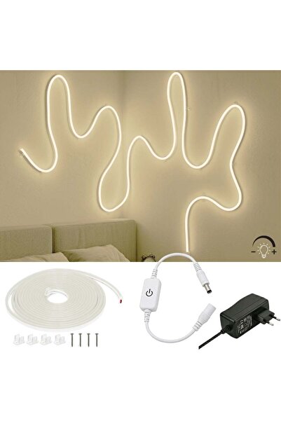 burul Neon Led Şerit Işık Gün Işığı 5 Metre Dimmer Buton Dekoratif Ambiyans A...