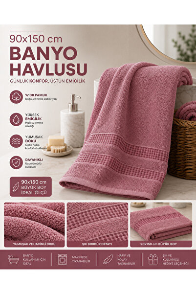 nnevora Gül Kurusu 90x150 cm Banyo Havlusu %100 Pamuk Yumuşak Dokulu Yüksek E...