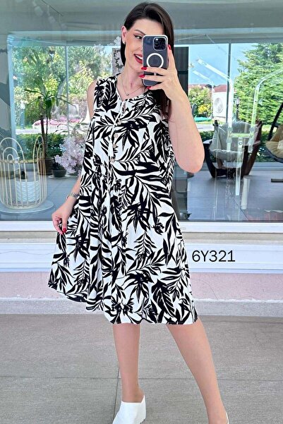 İnce Topuk Zero Sleeve Button Detail Viscose Dress 6Y321