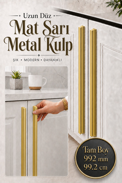 Badem10 Özen Metal Kulp 992 mm 99.2 cm Mat Siyah Mobilya Kulp Uzun Çekmece Do...