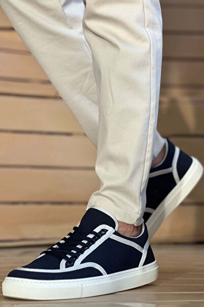 Aymood Mn2505 - Linen Men's Shoes Navy Blue White