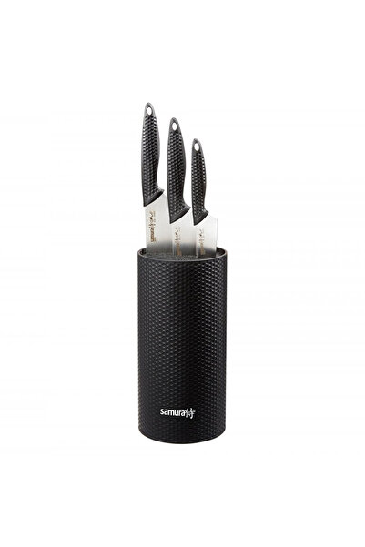 Samura Set 3 x cutite cu suport, Samura, Otel/Plastic, 22.1 cm, Argintiu/Negru