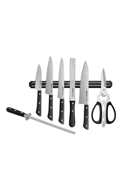 Samura Set 8 cutite bucatarie (5 cutite, ascutitoare cutite, foarfeca si supo...