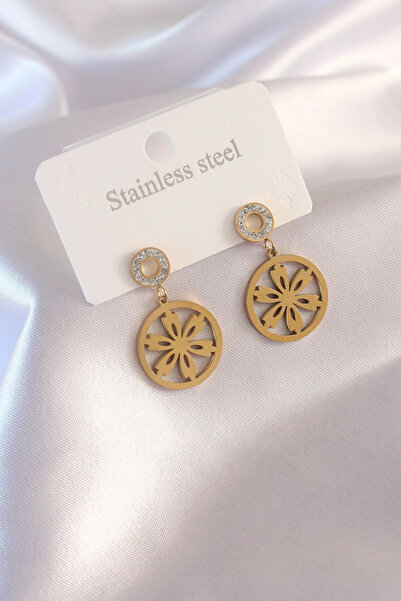 Bucuks Mey Import ®   Steel Gold Color Flower Figure Zircon Stone Detail Wome...