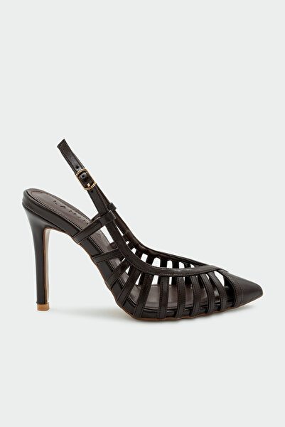 LAMİNTA Stella Stripe Detailed Pointed Toe Women's Bitter Brown Heeled Shoes