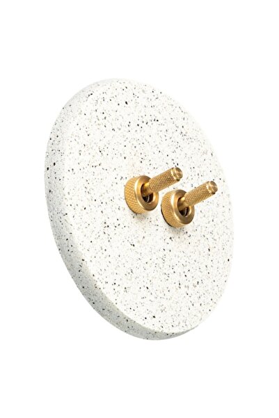 OEM Set:2 intrerupatoare din alama striata aurie, cu rama ornamentala rotunda...
