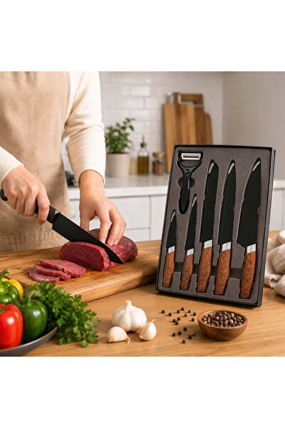 OEM Set de 5 cutite de bucatarie si curatator legume, invelis marmura, maner ...