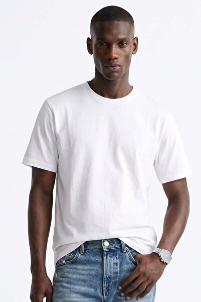 BARRELS AND OIL Men's Crew Neck Regular Fit T-Shirt - Ecru