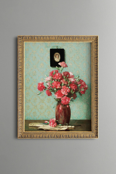 epiqart Pink Carnations - Vintage Patterned Painting - Fine Model
