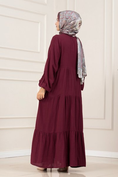 Sevitli Muslin Fabric Robalı İvana Dress-Bordo