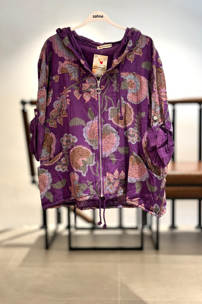sahnemoda Filiz pattern zippered hooded imported jacket