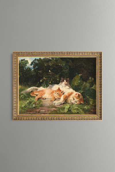 epiqart Cat with Kittens - Vintage Patterned Painting - Fine Model