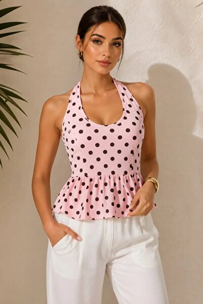 Park Karon Women's Halter Neckline Backless Polka Dot Skirt Flounced Combed C...