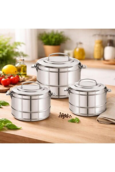 laverahome Rim 3-Piece Stainless Steel Food Storage Container Set - Keeps Foo...